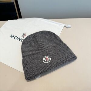 Moncler Charcoal Ribbed Beanie with Logo Patch
